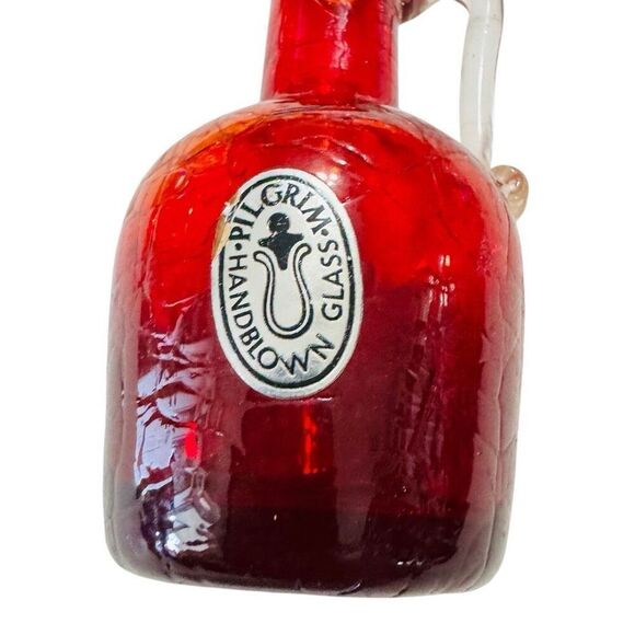 Pilgram Glass Vintage Hand Blown Red Crackle Glass Mini Pitcher - Picture 6 of 8
